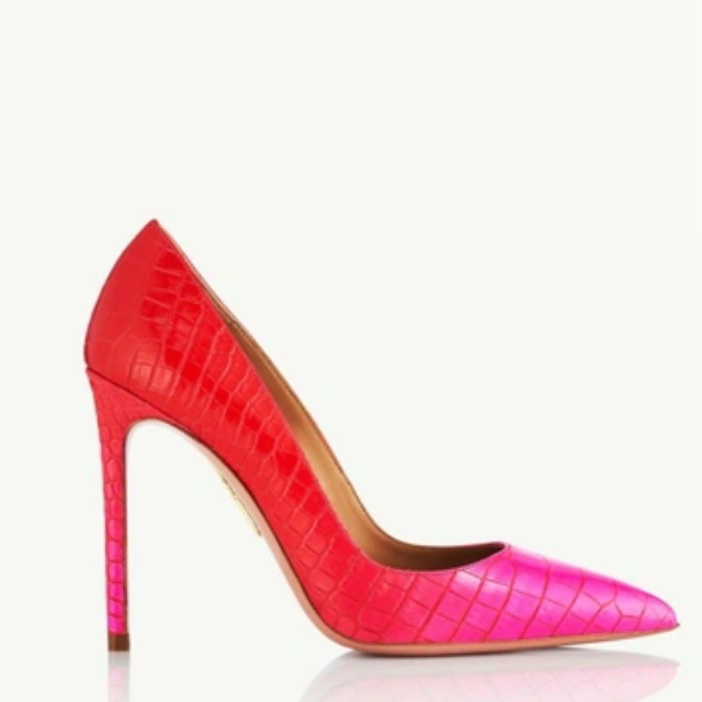 Aquazzura Red and Pink Crocodile-Embossed Heels